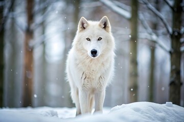 Obraz premium Arctic wolf hunting in snowy forest