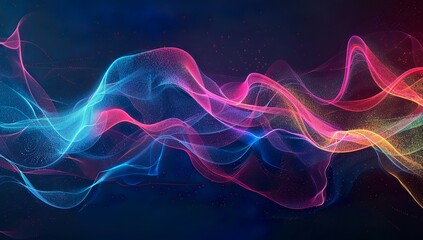 Abstract sound waves, futuristic design with vibrant colors on a dark...
