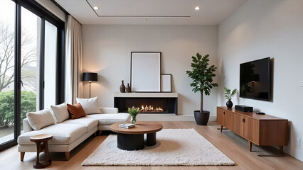 Fototapeta premium Living room loft, industrial style, room furnished in a minimalist style.