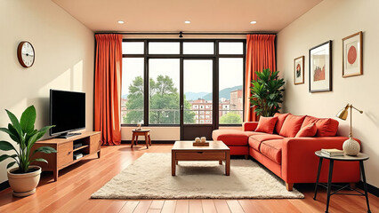 Fototapeta premium Living room loft, industrial style, room furnished in a minimalist style.