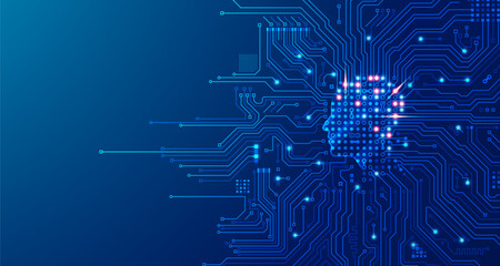 concept of deep learning or machine learning, graphic of artificial intelligence combined with circuit board 