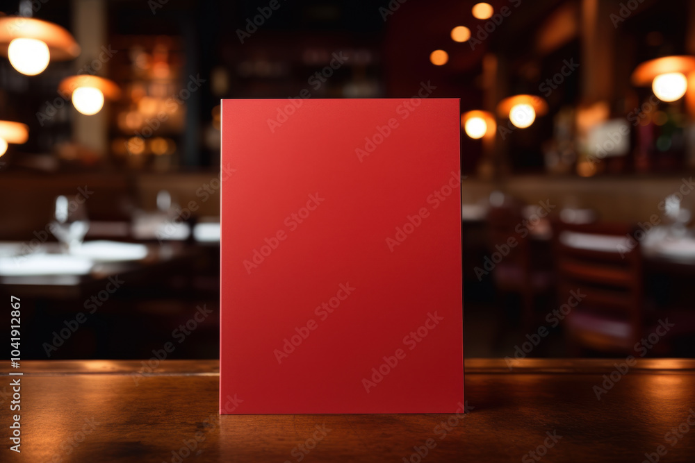 Poster clear or empty red mockup menu on the table in the restaurant