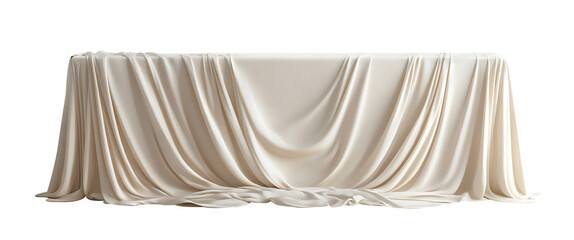White tablecloth draped over a long dining table isolated on a transparent background
