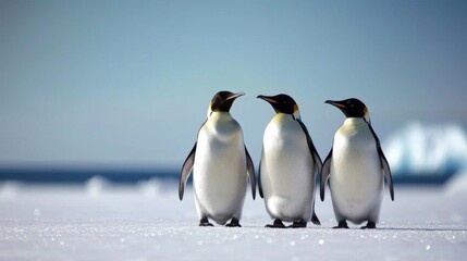 Naklejka premium Three Emperor Penguins on the Ice.