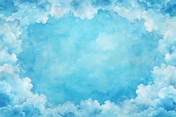 blue watercolor background texture abstract painted white cloud with pastel blue border grunge high angle