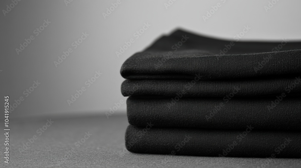 Poster minimalist sportswear is carefully arranged on a sleek gray table, showcasing simplicity and functio