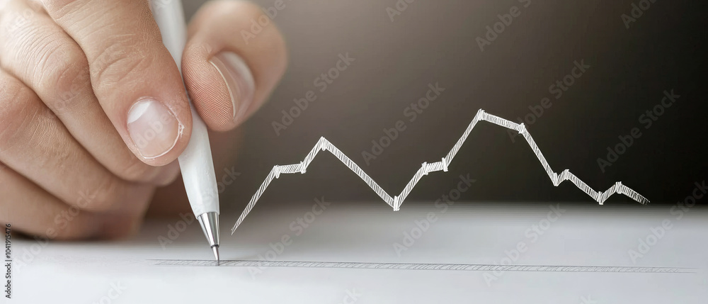 Poster hand illustrating a line graph on a table, representing active engagement in tracking and analyzing 