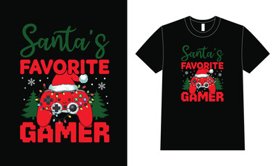 Santa's Favorite Gamer shirt, T-Shirt Design for Christmas. © MdElias