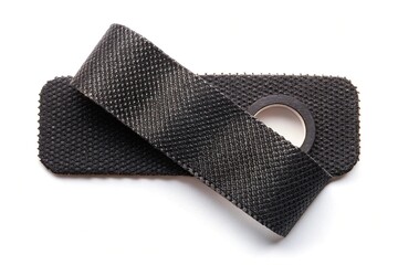 Close-up of black adhesive bandage reflecting on white surface