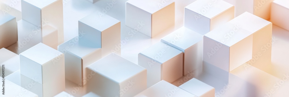 Poster a collection of cubes in different sizes and shades is interconnected by diagonal lines, creating a 