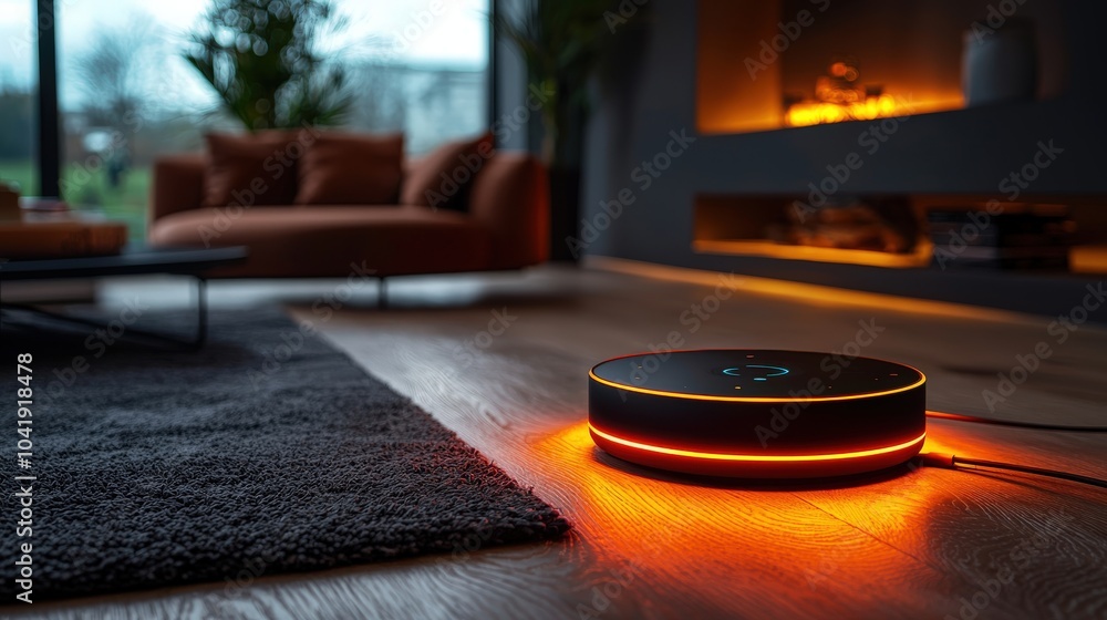 Poster a modern home hub controlling various smart devices, showcasing its central role in home automation 