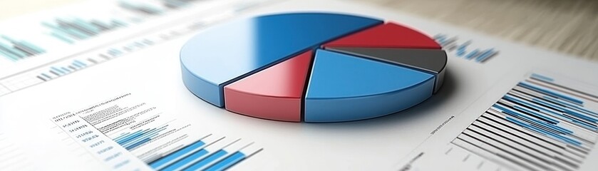 Fototapeta premium A colorful pie chart and graphs on a report, illustrating data analysis and presentation.
