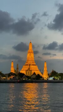 Wat Aron temple sunset river in Bangkok amazing night view