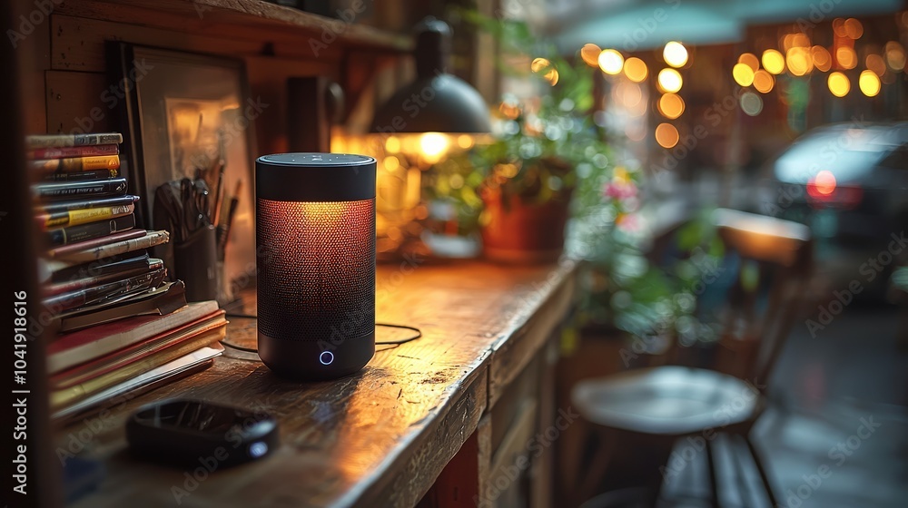 Poster a modern home office where voice commands streamline workflow, emphasizing the productivity benefits