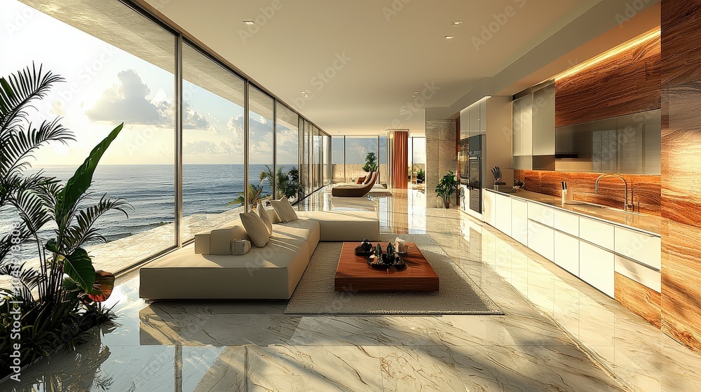 Poster a modern kitchen equipped with smart appliances that seamlessly integrate into a home automation sys
