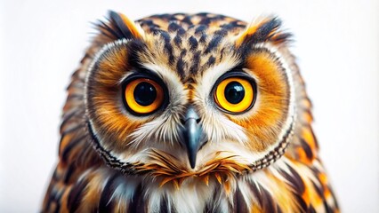 Obraz premium Isolated Owl on White Background - Stunning Tilt-Shift Photography for Nature Lovers and Wildlife Enthusiasts