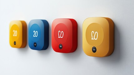 Colorful Smart Thermostats on a White Wall