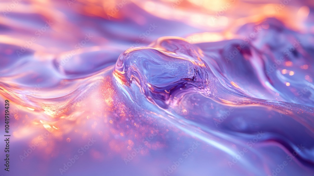 Poster soft waves roll gently along the shoreline, shimmering with shades of purple and hints of orange as 