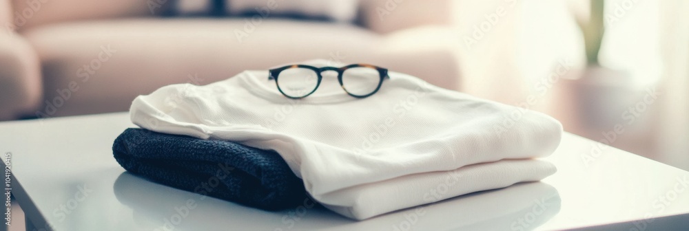 Fototapete soft colors and clean lines showcase neatly folded sportswear on a smooth table, creating an invitin
