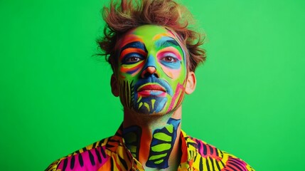 A person with vibrant face paint lost in the rhythm.