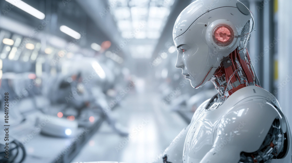 Poster solitary maintenance robot works diligently in futuristic environment, showcasing advanced technolog