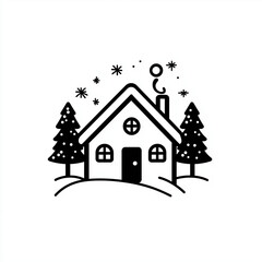 Fototapeta premium simple christmas house.black and white, white