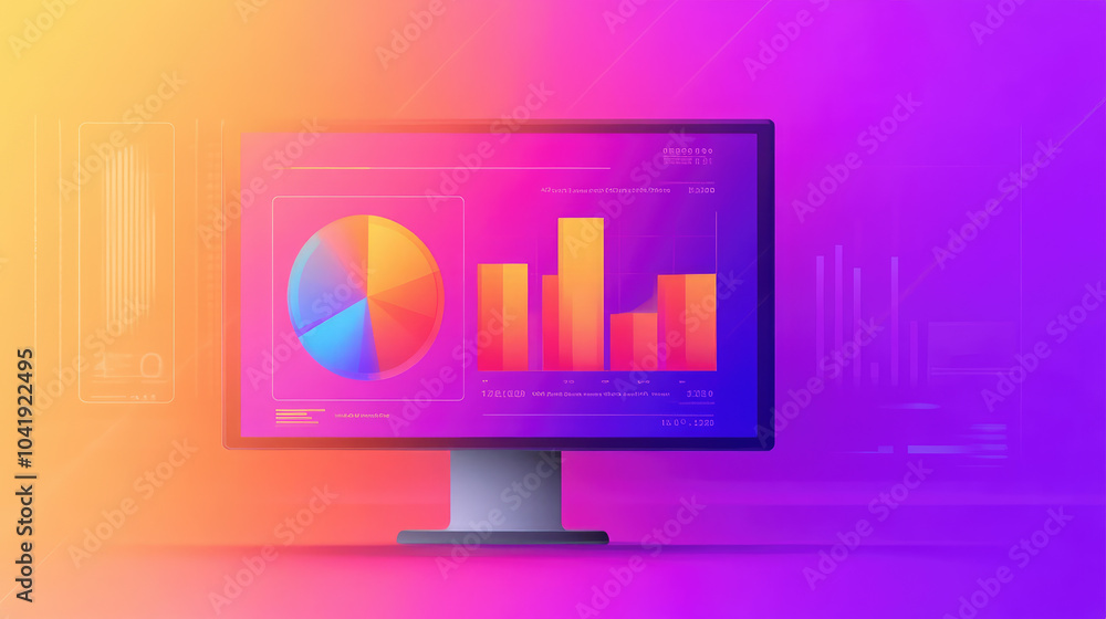 Poster financial analysis interface showcasing detailed reports, vibrant pie graphs illustrating data distr