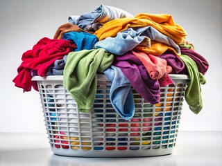 Laundry Basket with Dirty Clothes on White Background - Home Cleaning Essentials