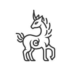 Stylized Line Drawing of a Unicorn with a Curved Horn