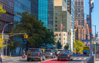 Traffic in Manhattan on a sunny day