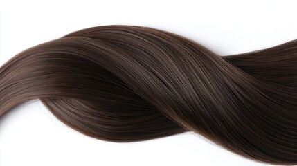 Fototapeta premium Smooth, straight lock of brunette hair, isolated on a white background. The hair appears thick and healthy, with a shiny, sleek texture. --chaos
