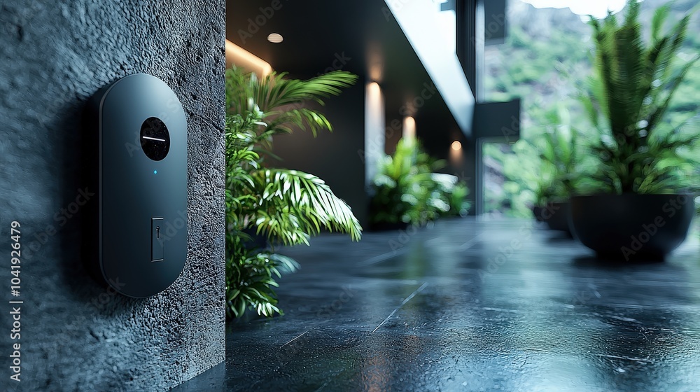 Poster an entryway equipped with smart locks and automated lighting, providing security and convenience for