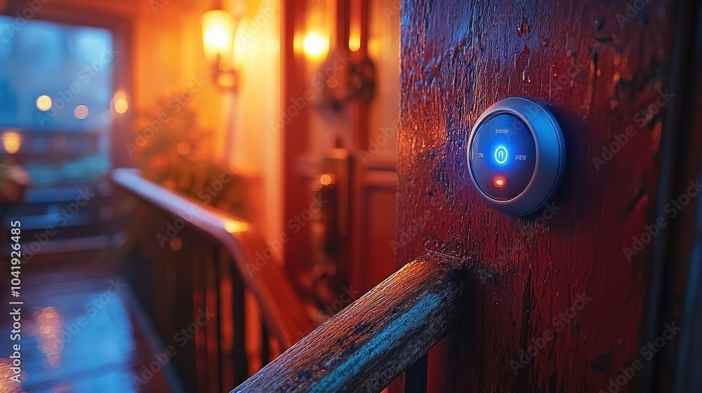 Poster an entryway equipped with smart locks and automated lighting, providing security and convenience for