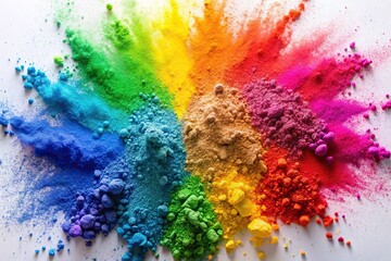 Obraz premium Colorful rainbow holi paint powder explosion on white background