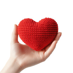 Fototapeta premium Hand holding a heart shaped crochet on a transparent background