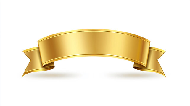 A blank golden rectangular ribbon label isolated on white background.