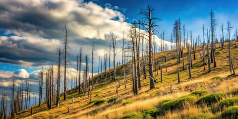 Obraz premium Dead trees on the slopes of the mountains at a tilted angle