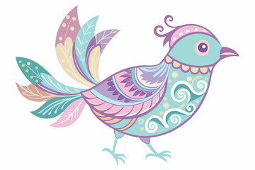 Whimsical Bird Illustration with Floral Patterns Inside