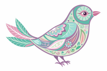 Whimsical Bird Illustration with Floral Patterns Inside