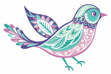 Whimsical Bird Illustration with Floral Patterns Inside