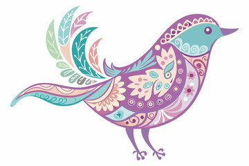 Whimsical Bird Illustration with Floral Patterns Inside
