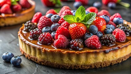 Decadent dessert hazelnut spread on gourmet crust crowned with juicy berries Extreme Close-Up