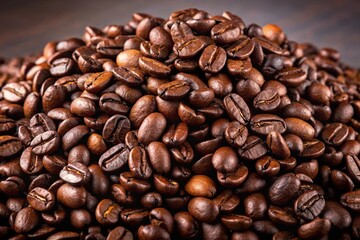 Fototapeta premium Dark roast coffee beans in forced perspective