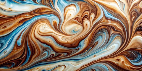 Decadent layers of brown, white, and blue swirls in creamy substance