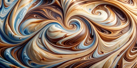 Decadent layers of brown, white, and blue swirls in creamy substance medium shot