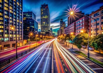 Obraz premium Long Exposure Spot Lighting Effects in Urban Nightscape for Dramatic Visuals