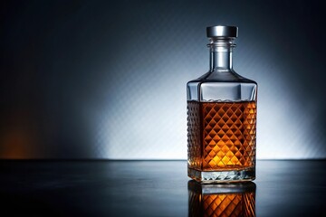 Decorated crystal glass bottle silhouette with whiskey or bourbon inside