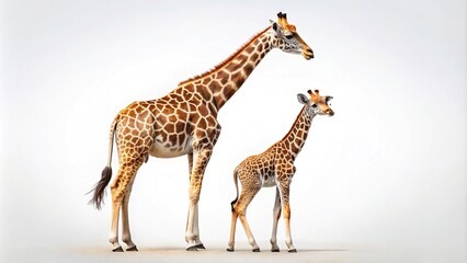 Depth of Field image of giraffe with calf on white background