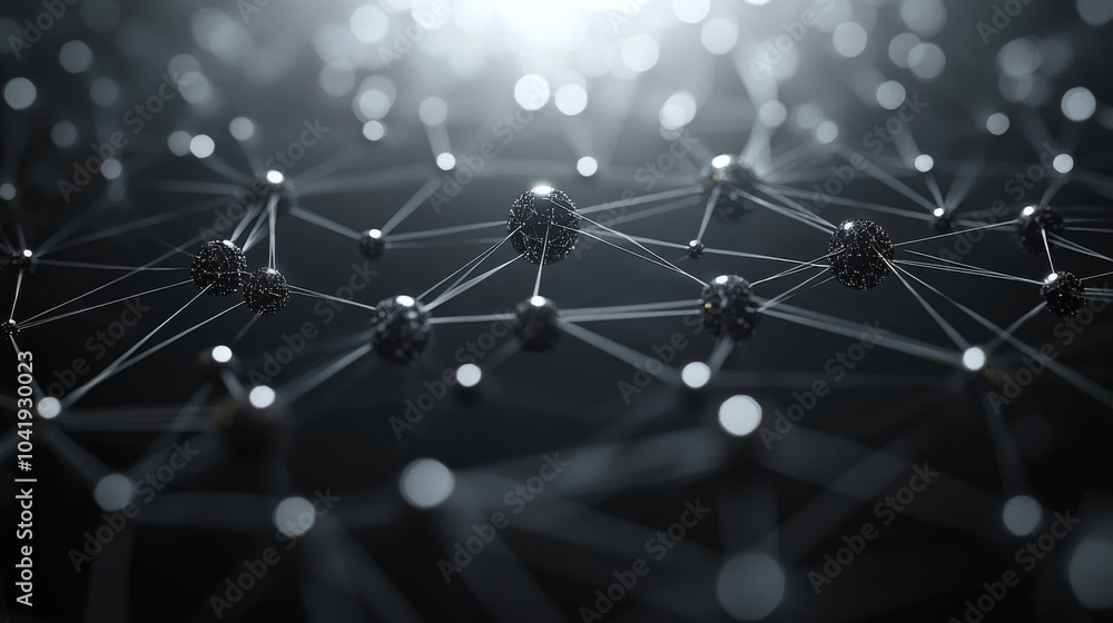 Fototapete In a dark atmosphere, numerous interconnected lines and nodes create an abstract depiction of a network, emphasizing complexity and connectivity.