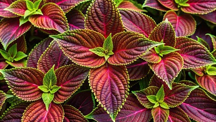 Decorative background of Coleus leaves with Spring bloom texture